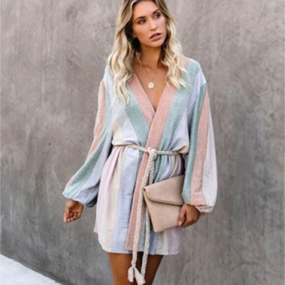 Piece of Mind Balloon Sleeve Rope Tie Wrap Dress Size Small - Picture 1 of 6